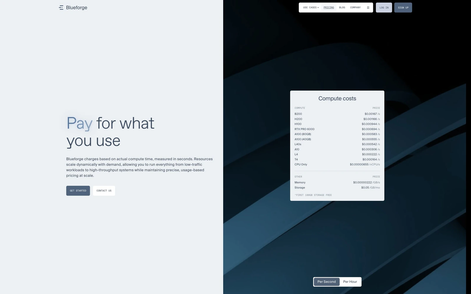 Blueforge pricing page